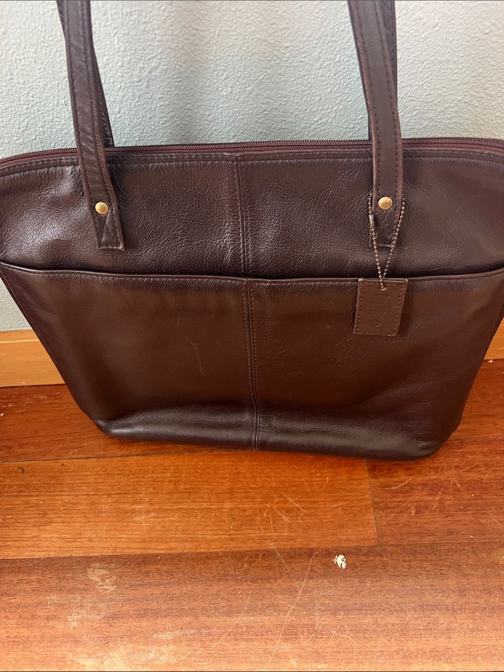 latico Dark Brown Leather Laptop Tote with Gold Hardware